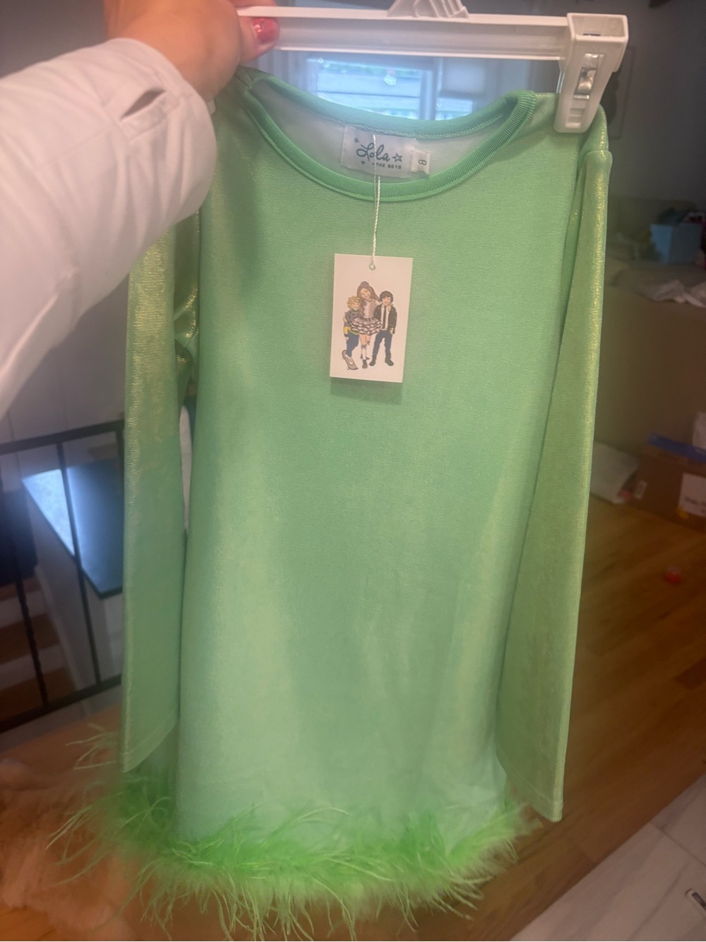 Lola + The Boys Lime Green Feather-Hem Long Sleeve Top